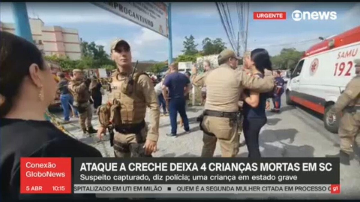 Quatro crianças são mortas em ataque a creche em Blumenau; homem foi preso