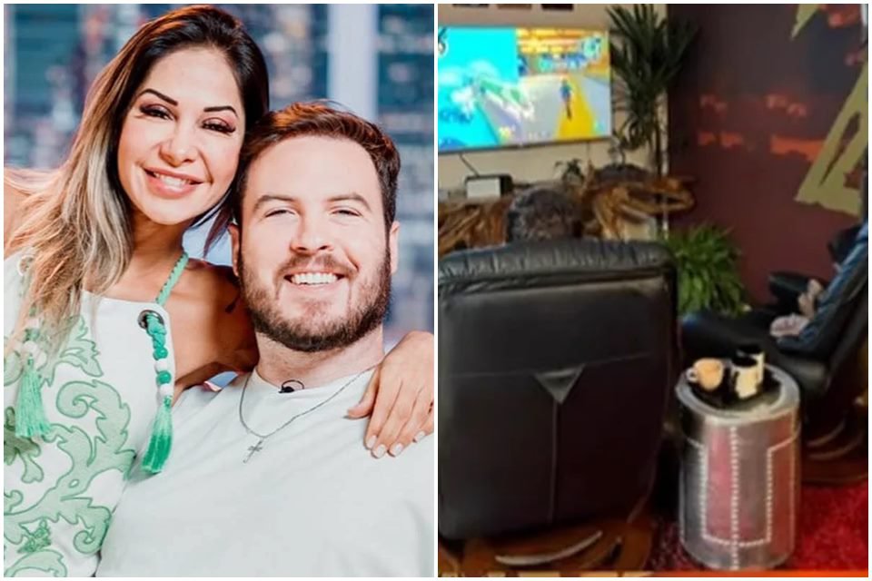 Maíra Cardi presenteia Thiago Nigro com quarto para jogar videogame