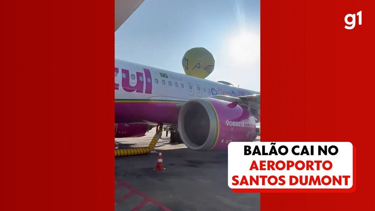 Balão cai sobre avião estacionado no Aeroporto Santos Dumont e pega fogo na pista