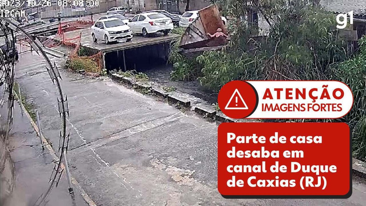 Parte de casa desaba em canal, e idosa é levada pela correnteza; bombeiros fazem buscas