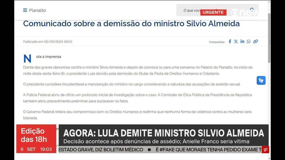 Lula demite Silvio Almeida após ministro ser acusado de assédio sexual