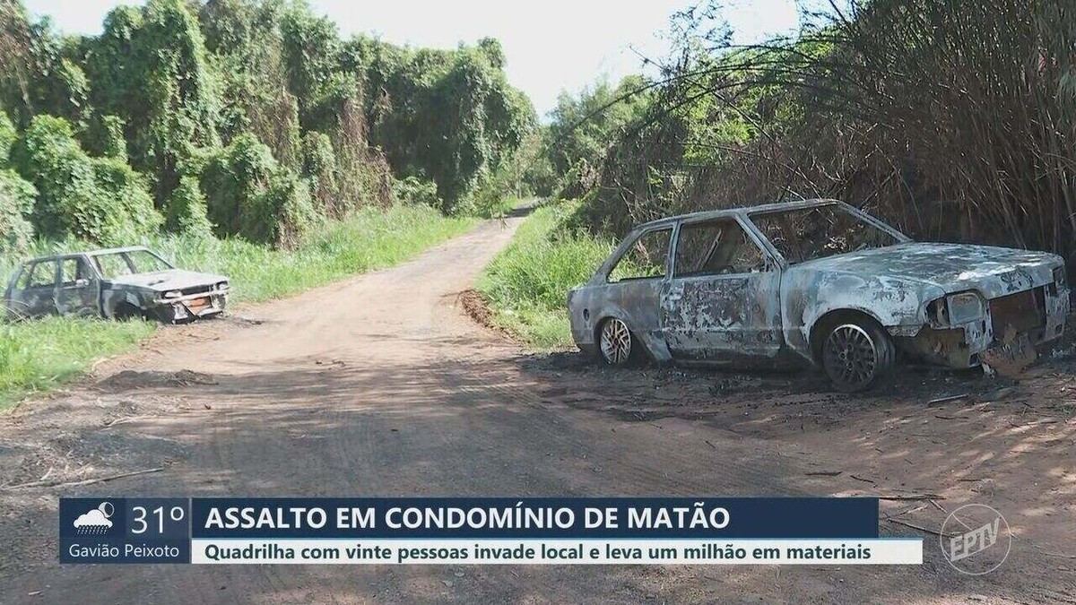 Criminosos rendem vigilantes de construção, roubam R$ 1 milhão em materiais e queimam veículos em Matão